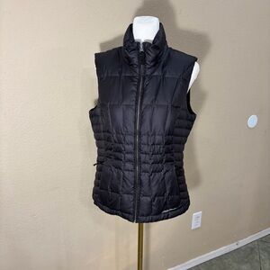 Eddie Bauer Down Puffer Vest Womens Gray Full Zip Sz S Outdoor Hiking Gorpcore